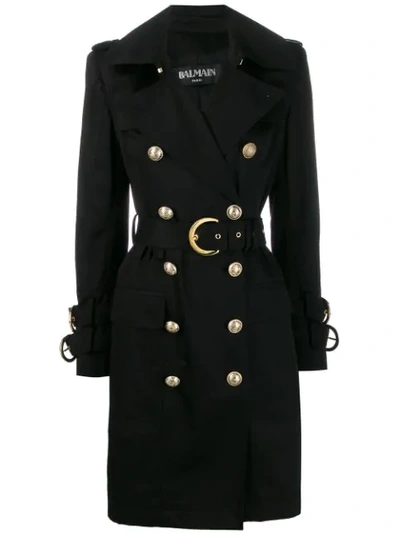 Balmain Double-breasted Trench Coat In Black