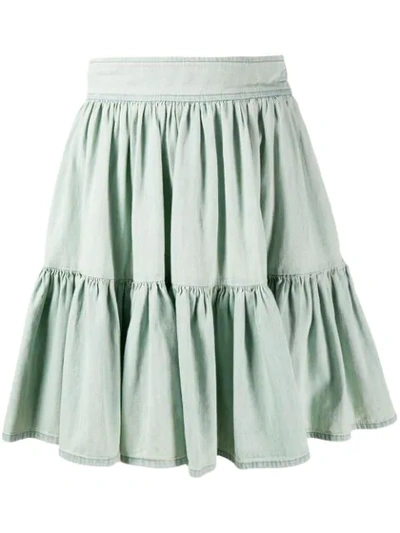 Miu Miu Tiered Denim Skirt In Green
