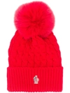 MONCLER LOGO PATCH BOBBLE HAT