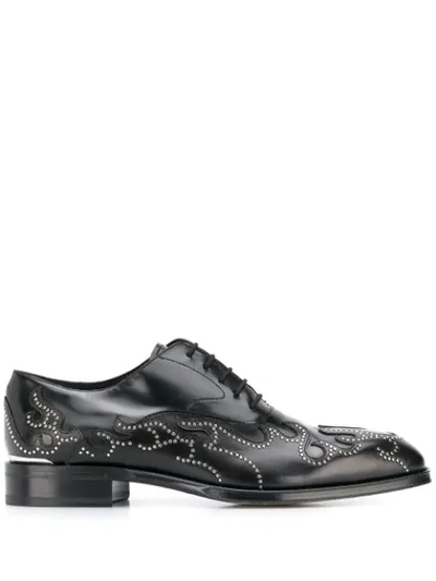 Alexander Mcqueen Stud Flame Leather Oxford Shoes In Black