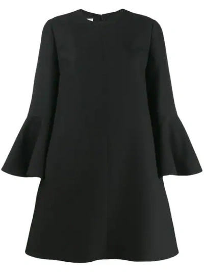 Valentino Jewel-neck Bell-sleeve Stretch-knit Mini Dress In Black