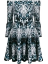 ALEXANDER MCQUEEN ALEXANDER MCQUEEN OFF-SHOULDER PRINTED DRESS - 蓝色