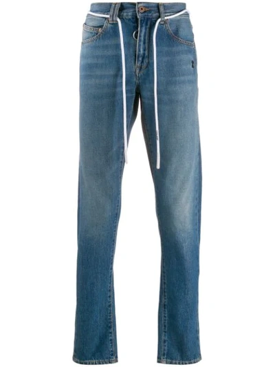 Off-white Drawstring Belt Slim-fit Denim Jeans In Blue