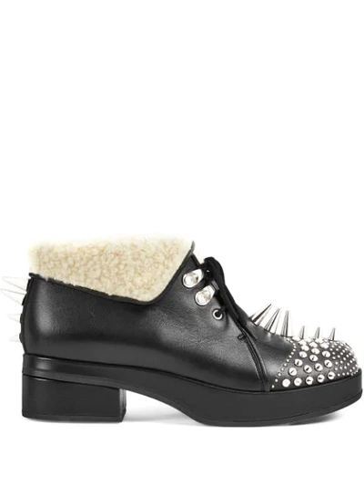 Gucci Victor Studded Faux Sheng Lined Bootie In Black