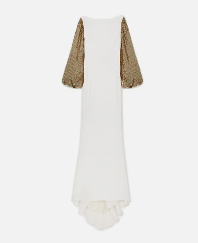 Stella Mccartney Boat-neck Golden Sequined-sleeve Gown In White