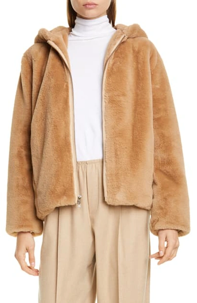 Vince Hooded Faux-shearling Jacket In Sand Dollar