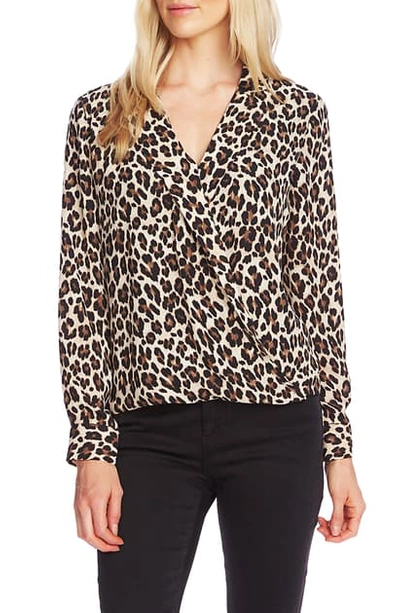 Vince Camuto Notch Collar Leopard Print Blouse In Rich Black