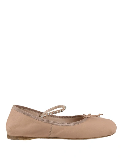 Miu Miu Crystal Detailed Flat Shoes In Nude And Neutrals