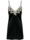 La Perla Maison Embroidered Lace-trimmed Silk-satin Chemise In Black/ Ivory-0202