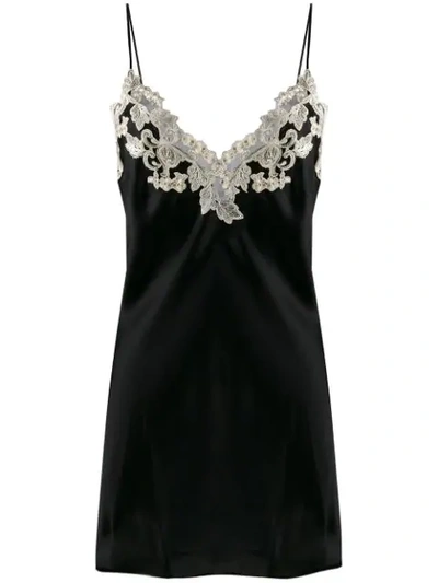La Perla Maison Embroidered Lace-trimmed Silk-satin Chemise In Black/ivory