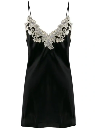 La Perla Maison Embroidered Lace-trimmed Silk-satin Chemise In Black