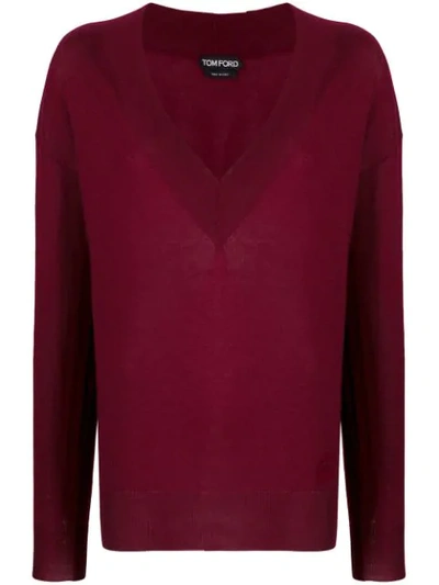 Tom Ford V-neck Knitted Sweater In 红色