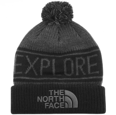 The North Face Retro Pom Beanie Hat Black In Grey