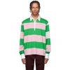 THOM BROWNE THOM BROWNE GREEN AND PINK 4-BAR OVERSIZED LONG SLEEVE POLO