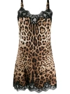 Dolce & Gabbana Leopard-print Satin Lingerie Slip With Lace Detailing In Brown