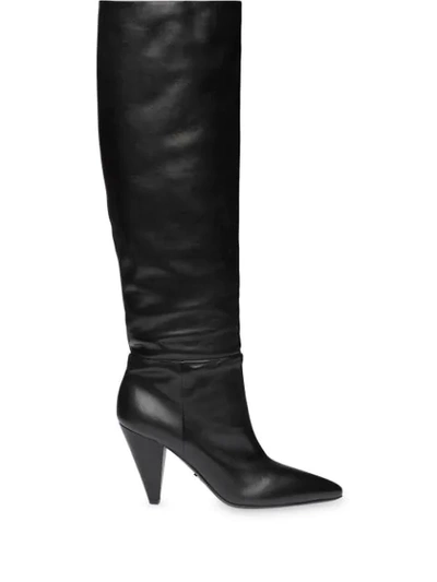 Prada Pointed Slouch Boots In F0002 Black