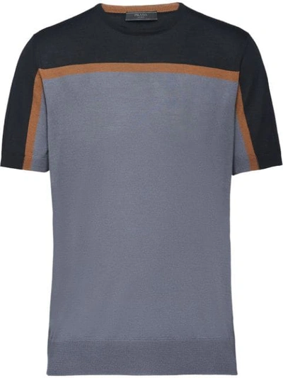 Prada Colour Block Knitted T-shirt In Black