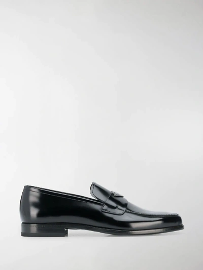 Prada Saffiano And Brushed Leather Moccasins In Black