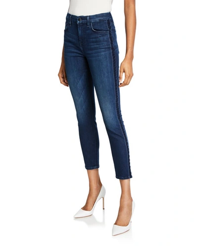 7 For All Mankind High-rise Ankle Skinny Jeans With Velvet Side Stripes In Heritage Medium