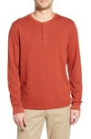 Vince Long Sleeve Slub Henley In Burnt Henna