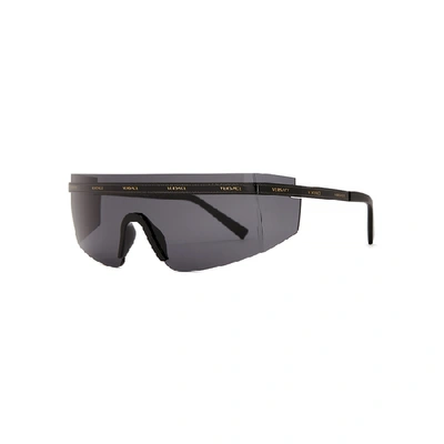 Versace Logomania Wrap-around Sunglasses In Black