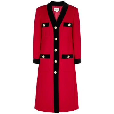 Gucci Red Velvet-trimmed Wool Coat