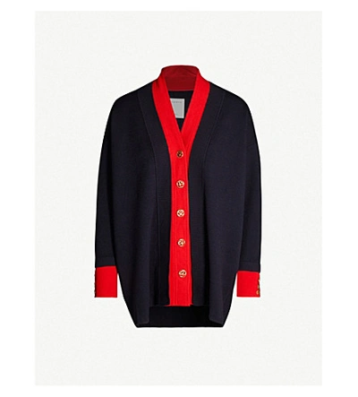 Sandro Contrast-trim Knitted Cardigan In Blue