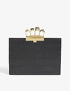 ALEXANDER MCQUEEN FOUR-RING SMALL CROC-EMBOSSED LEATHER CLUTCH,1075-2000084-570583DZT0T1000