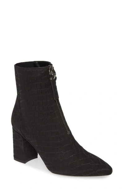 Aquatalia Prudence Weatherproof Block Heel Bootie In Black Emossed Croc Print