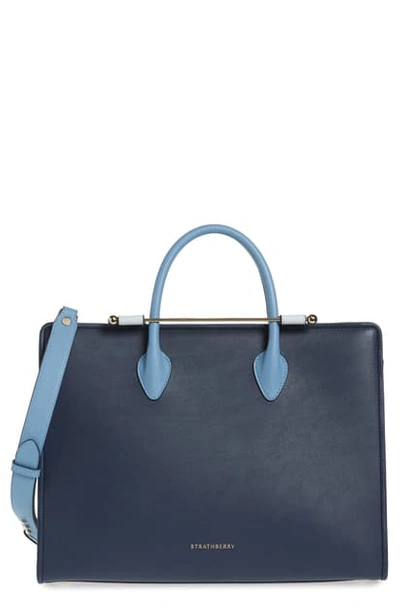 Strathberry Tricolor Leather Tote In Navy/illusion Blue/alice Blue
