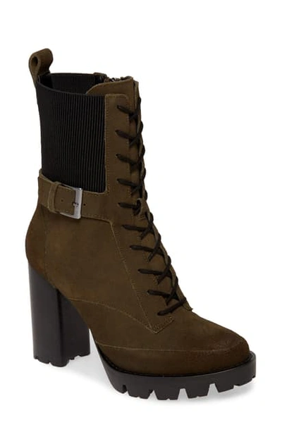 Charles David Govern Lace-up Platform Boot In Olive Suede