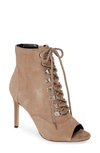 Charles David Charlye Lace-up Peep Toe Bootie In Truffle Suede