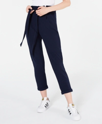 Almost Famous Juniors' Solid Paperbag Pants In Navy