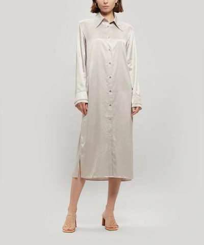 Acne Studios Dimara Long Satin Shirt-dress In Pale Grey