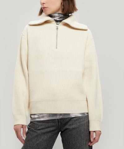 Acne Studios Kelanie Half-zip Ribbed Wool-blend Sweater In Off-white