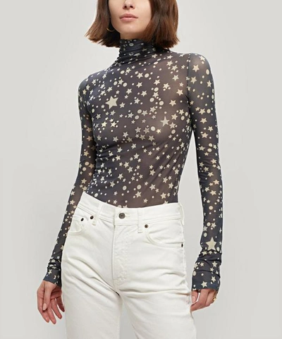 Acne Studios Denise Sheer Star Print High-neck Top In Mineral