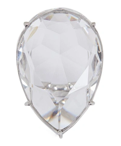 Alexander Mcqueen Crystal Stone Drop Ring In Silver