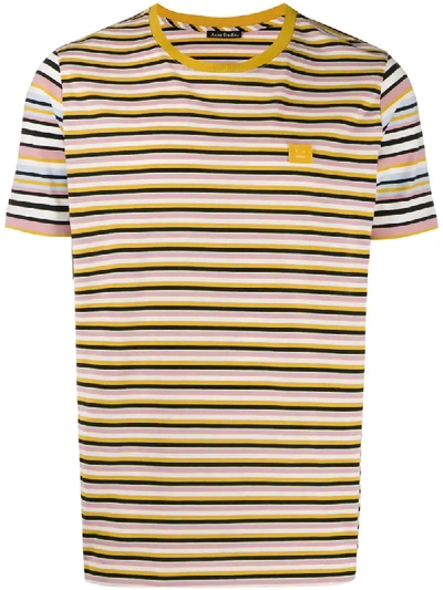 Acne Studios Elvin Face Striped T-shirt In Yellow