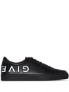 GIVENCHY GIVENCHY BLACK REVERSE LOGO LEATHER SNEAKERS - 黑色