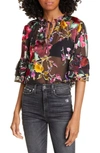 ALICE AND OLIVIA JULIUS FLORAL BURNOUT TIER SLEEVE BLOUSE,CC908B52041