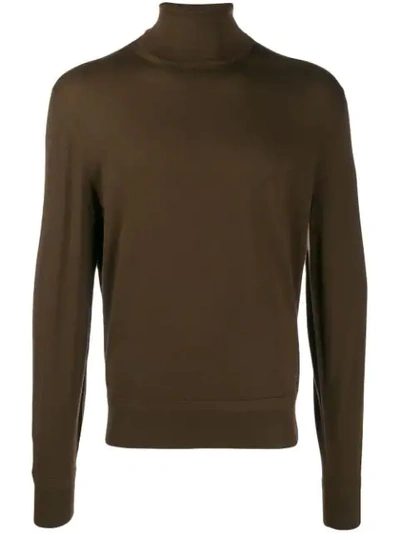 Tom Ford Roll Neck Fine Knit Jumper In Brown