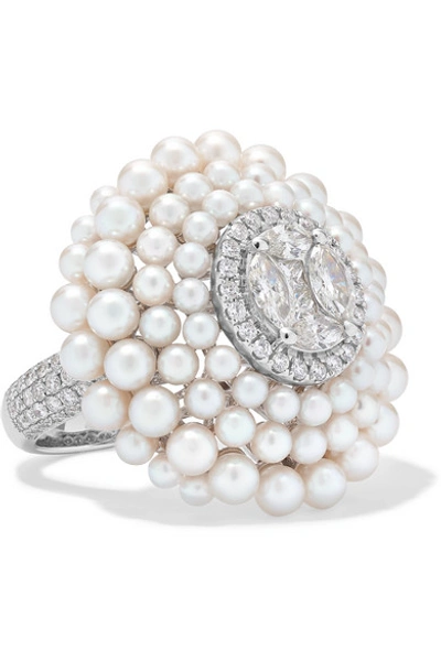 Amrapali 18-karat Gold, Pearl And Diamond Ring In White Gold