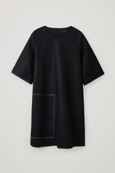 Cos Topstitched Wool-cashmere Dress In Black