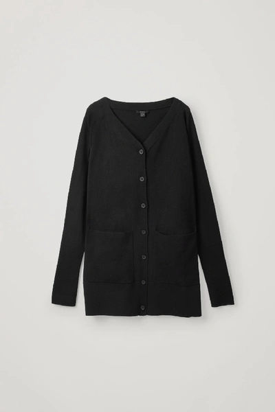 Cos Long Merino Wool Cardigan In Black