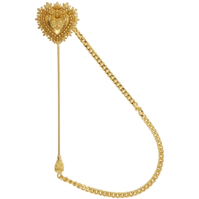 Dolce & Gabbana Engraved Logo Heart Brooch In Gold