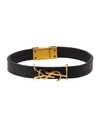 Saint Laurent Leather Ysl Monogram Bracelet, Black/gold In Black/gold