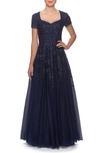 LA FEMME EMBELLISHED TULLE A-LINE GOWN,28037