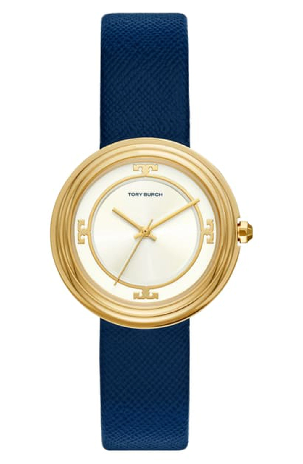 Tory Burch Bailey Leather Strap Watch, 34mm In Blue/ White 
