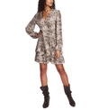 1.state Sultry Snakeskin Print Ruffled Long Sleeve Wrap Dress In Birch Multi