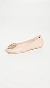 Tory Burch Minnie Quilted Leather Medallion Flats In Goan Sand/gold